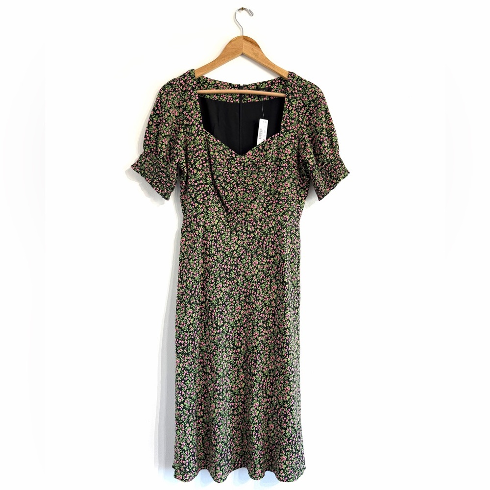 Jcrew Smocked-sleeve midi dress in floral sweetheart neckline